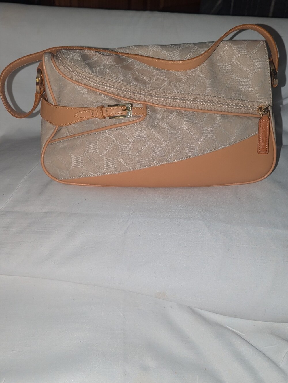 Borbonese Vintage Beige & Tan Signature Shoulder Bag with Buckle Accent
